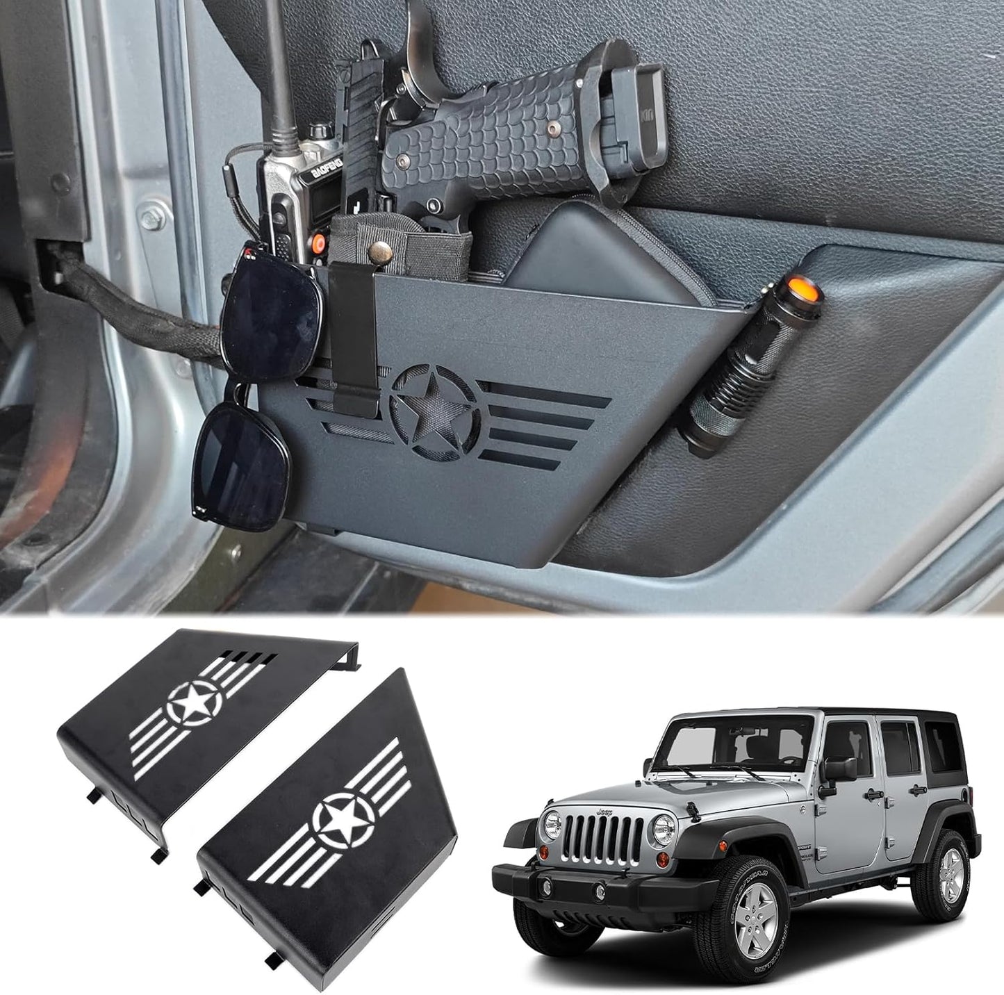[$0.1]Jeep Wrangler JK Rear Door Organizer (2007-2018) - 2PC Five Star Logo