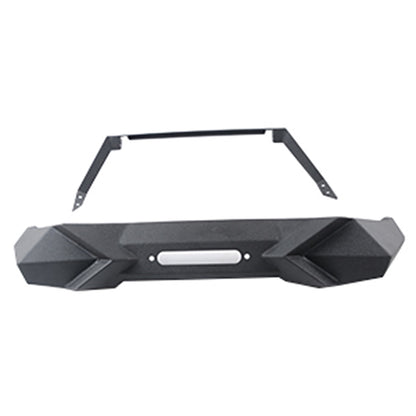 Heavy-Duty Front Bumper with Winch Plate for Wrangler JK (2007-2018)JL - Robust Black Textured Manganese Steel Construction, Ideal for On and Off-Road Adventures