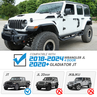 6‑Inch 2‑Step Running Boards Nerf Bars, Black Powder‑Coated Steel Side Steps Fit 2018‑2026 Jeep Wrangler JL 4‑Door, Bolt‑On Off‑Road Side Protection Rails