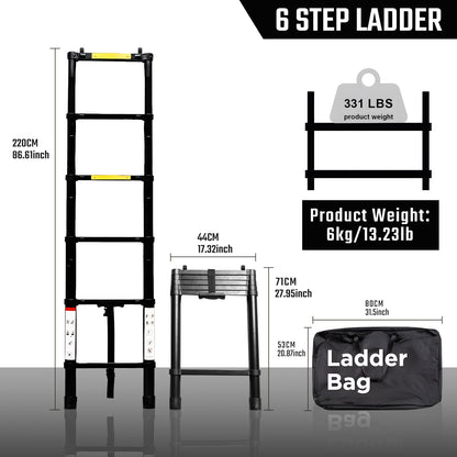 Portable Folding Aluminium Telescopic Ladder Non-Slip Extension Telescoping Ladder with Hooks Roof top tent and roof rack use