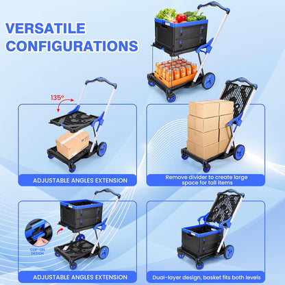 200lb Folding Shopping Cart — 2-Tier Collapsible Utility Hand Truck with Foldable Basket & Swivel Wheels