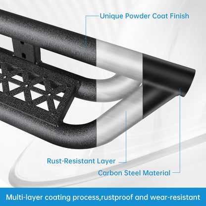 6‑Inch 2‑Step Running Boards Nerf Bars, Black Powder‑Coated Steel Side Steps Fit 2018‑2026 Jeep Wrangler JL 4‑Door, Bolt‑On Off‑Road Side Protection Rails