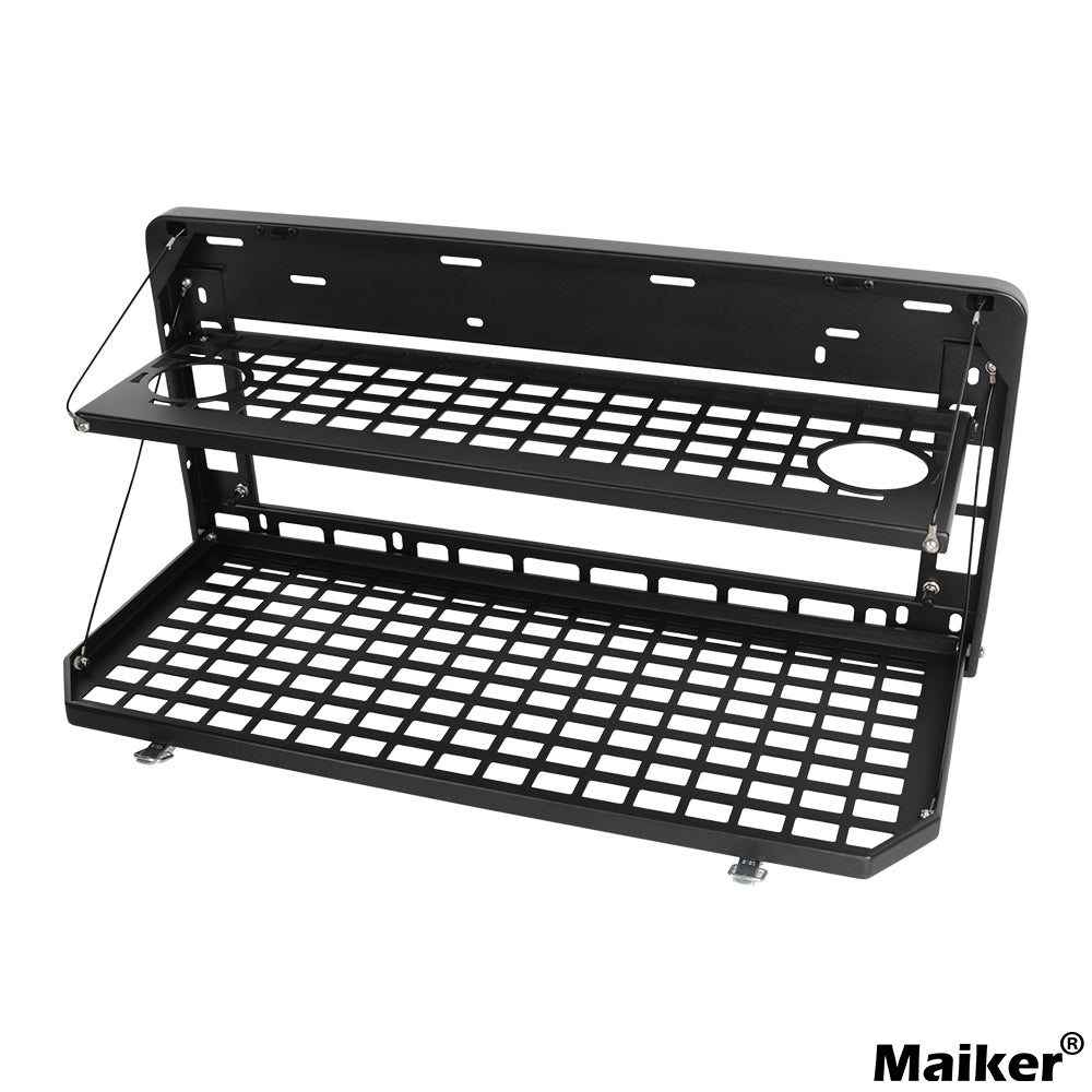 2-Tier Tailgate Table Rear Foldable Storage Cargo Rack Outdoor Camping Desk for 2007-2022 Jeep Wrangler JK&JL 4 Door (Not Fit JK Models with Stock Subwoofer)