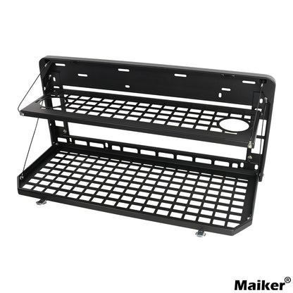 2-Tier Tailgate Table Rear Foldable Storage Cargo Rack Outdoor Camping Desk for 2007-2022 Jeep Wrangler JK&JL 4 Door (Not Fit JK Models with Stock Subwoofer)
