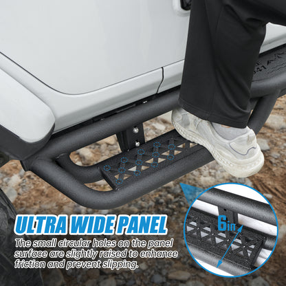 6‑Inch 2‑Step Running Boards Nerf Bars, Black Powder‑Coated Steel Side Steps Fit 2018‑2026 Jeep Wrangler JL 4‑Door, Bolt‑On Off‑Road Side Protection Rails