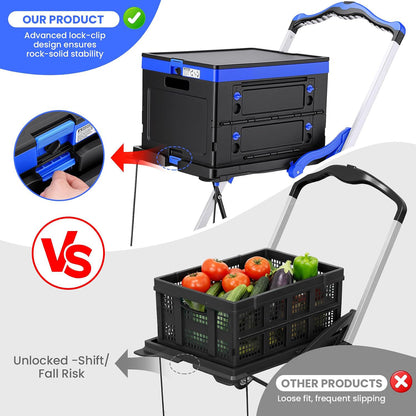 200lb Folding Shopping Cart — 2-Tier Collapsible Utility Hand Truck with Foldable Basket & Swivel Wheels