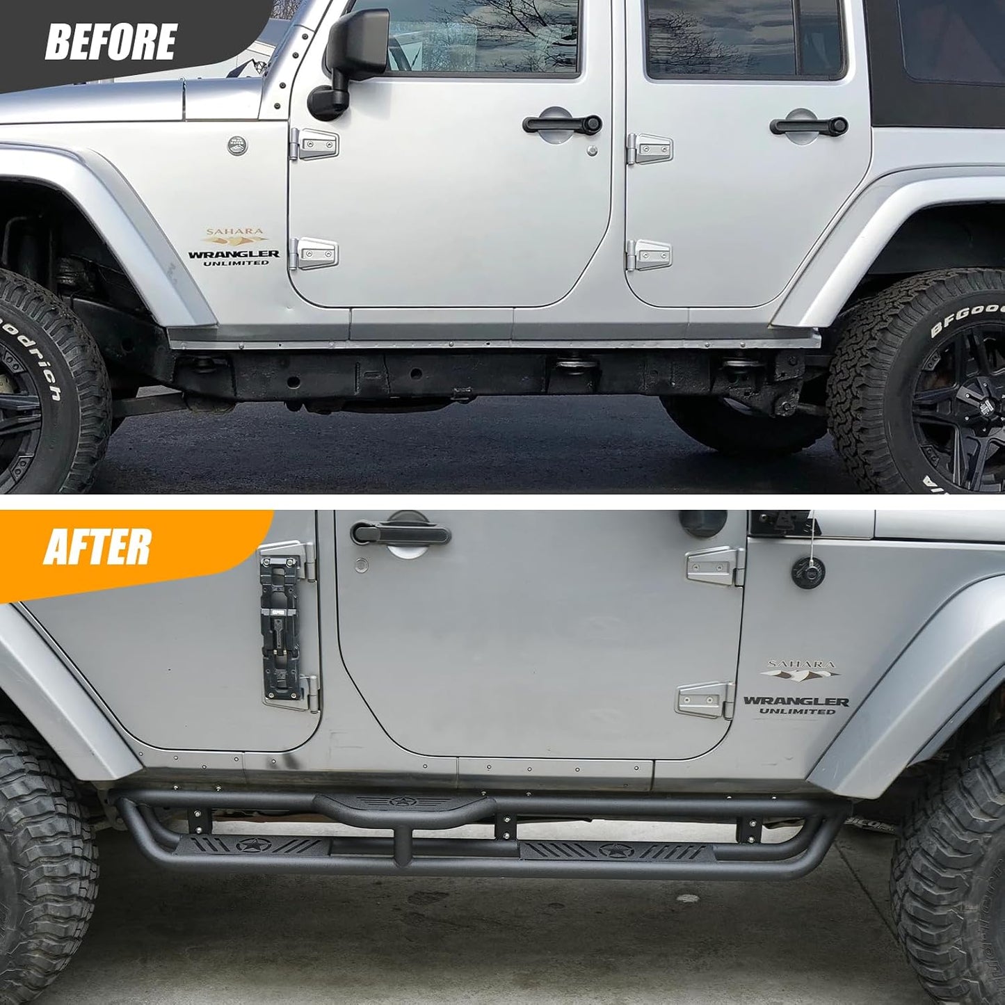 2-Stairs Stepped Running Boards Compatible with Jeep Wrangler JKU 2007-2018 4 Doors