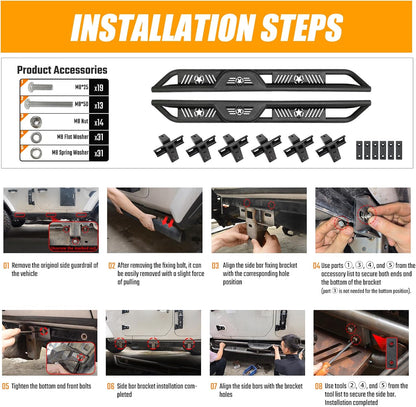 2-Stairs Stepped Running Boards Compatible with Jeep Wrangler JKU 2007-2018 4 Doors