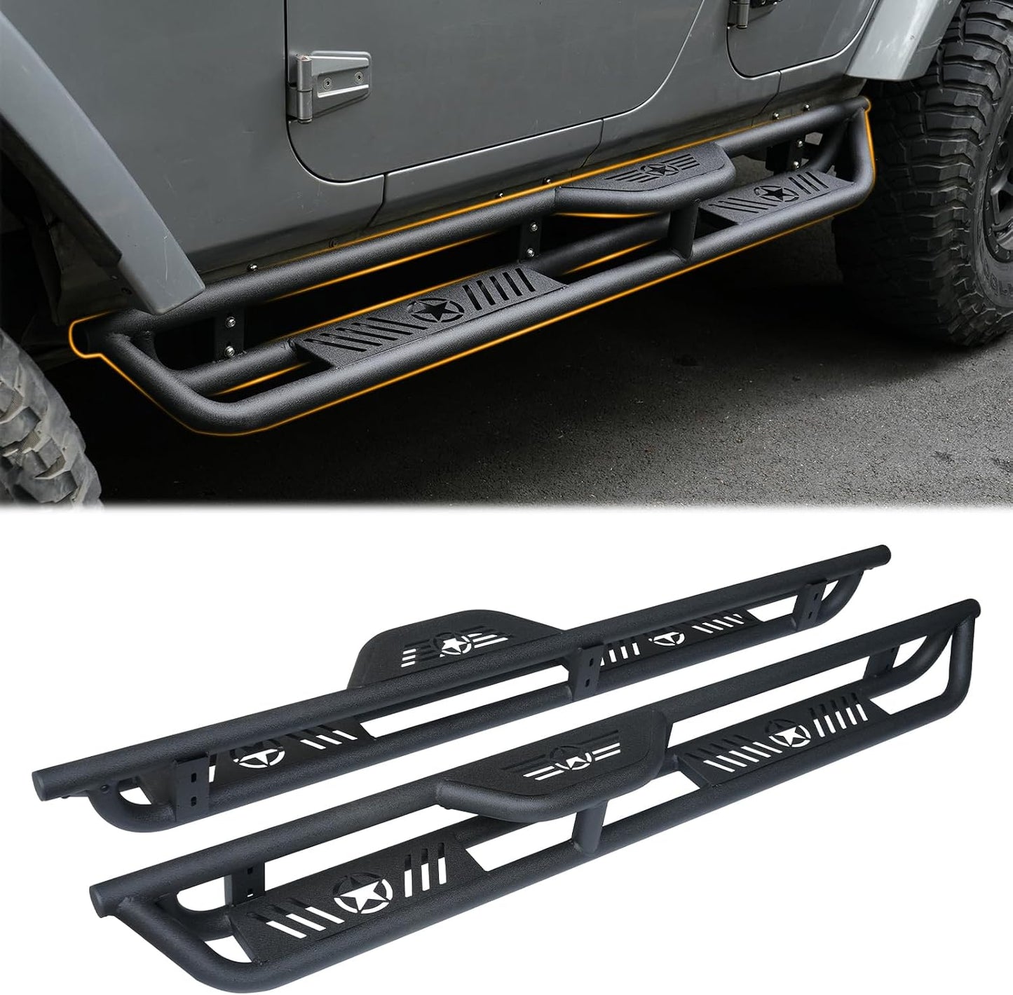 2-Stairs Stepped Running Boards Compatible with Jeep Wrangler JKU 2007-2018 4 Doors