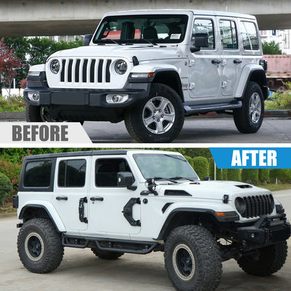 6‑Inch 2‑Step Running Boards Nerf Bars, Black Powder‑Coated Steel Side Steps Fit 2018‑2026 Jeep Wrangler JL 4‑Door, Bolt‑On Off‑Road Side Protection Rails