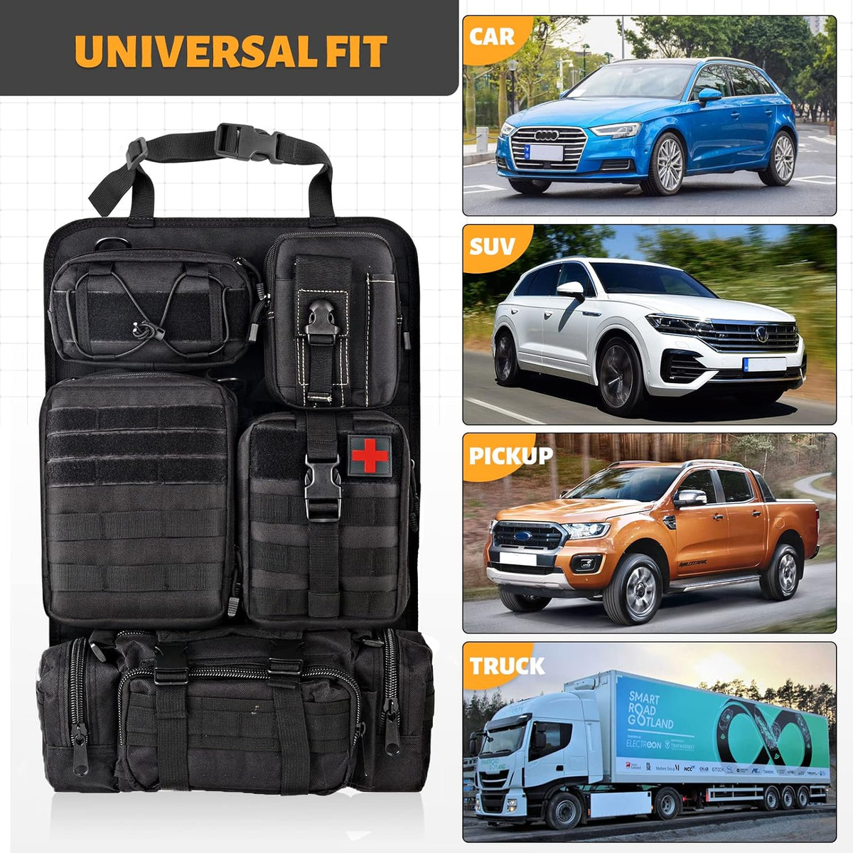 Tactical Car Seat Back Organizer With 5 Pouch