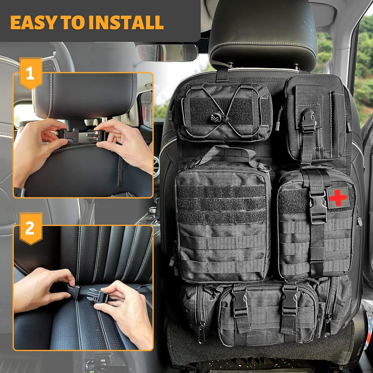 Tactical Car Seat Back Organizer With 5 Pouch
