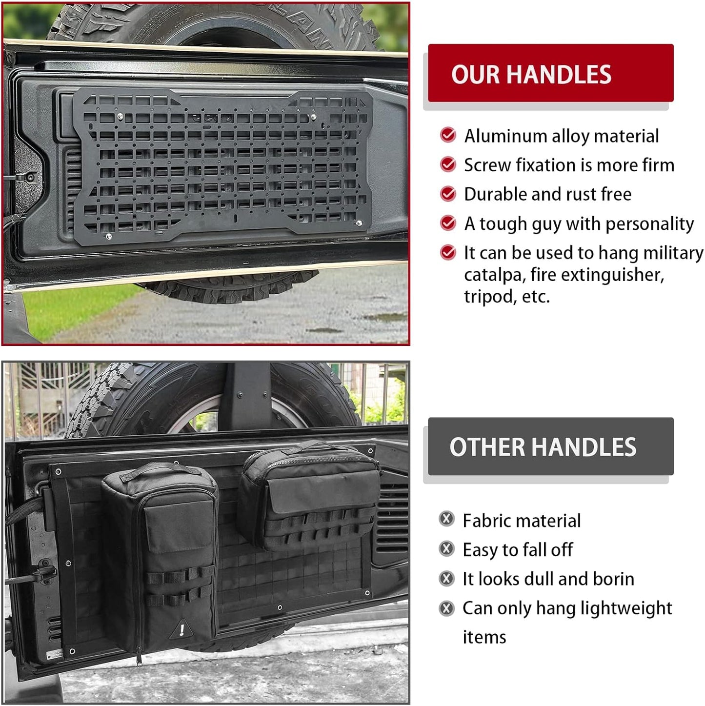 JK&JL Tailgate Tactical Panel for Wrangler Tailgate Tool Kit/JL Organizer Racks Compatible with Jeep Wrangler 2007-2022 JK JKU & 2018-2022 JL JLU (1 PCS,Aluminum Alloy)