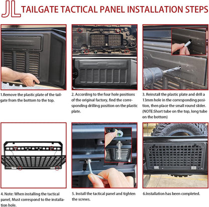 Tailgate Table Rear Foldable Cargo Shelf Aluminum Alloy Storage Shelf MOLLE Panel for Jeep Wrangler JK JKU JL JLUexcluding vehicles with speakers in the tailgate, like the 2-door Jeep Rubicon)