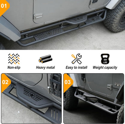 2-Stairs Stepped Running Boards Compatible with Jeep Wrangler JKU 2007-2018 4 Doors