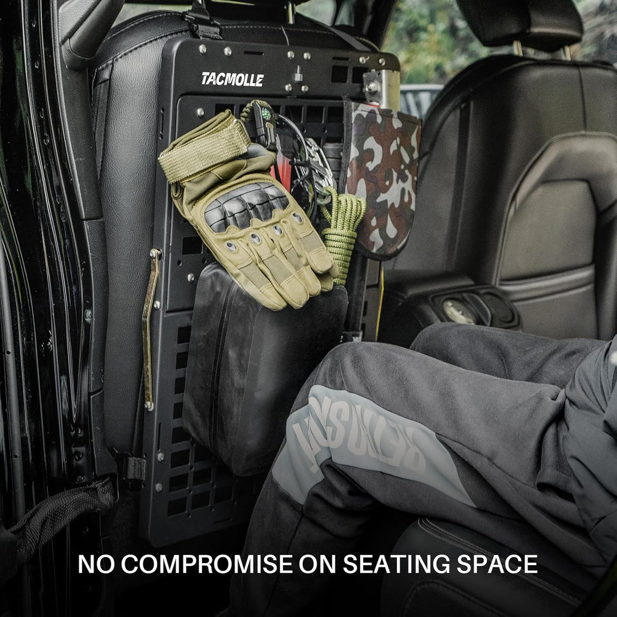 Tactical Car Back Seat Organizer with Foldable Tray, Rigid MOLLE Panel Storage System for Vehicles, Heavy-Duty Modular Organizer for Efficient Storage