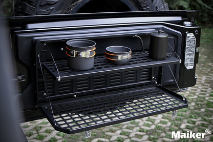 2-Tier Tailgate Table Rear Foldable Storage Cargo Rack Outdoor Camping Desk for 2007-2022 Jeep Wrangler JK&JL 4 Door (Not Fit JK Models with Stock Subwoofer)