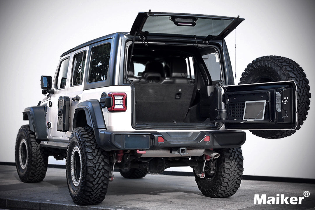 2-Tier Tailgate Table Rear Foldable Storage Cargo Rack Outdoor Camping Desk for 2007-2022 Jeep Wrangler JK&JL 4 Door (Not Fit JK Models with Stock Subwoofer)
