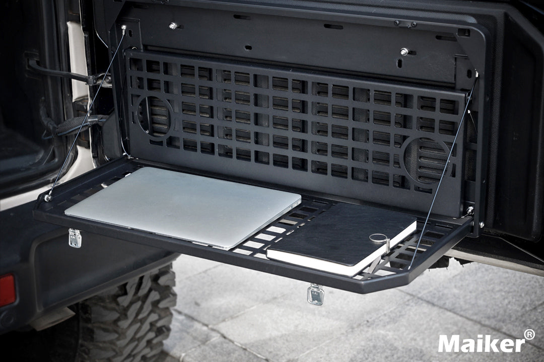 2-Tier Tailgate Table Rear Foldable Storage Cargo Rack Outdoor Camping Desk for 2007-2022 Jeep Wrangler JK&JL 4 Door (Not Fit JK Models with Stock Subwoofer)