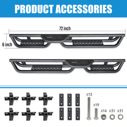 6‑Inch 2‑Step Running Boards Nerf Bars, Black Powder‑Coated Steel Side Steps Fit 2018‑2026 Jeep Wrangler JL 4‑Door, Bolt‑On Off‑Road Side Protection Rails