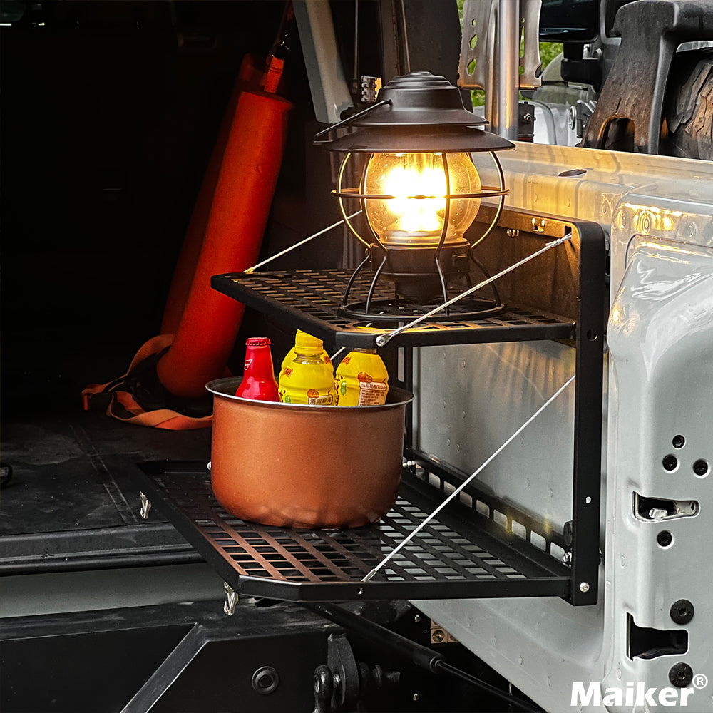 2-Tier Tailgate Table Rear Foldable Storage Cargo Rack Outdoor Camping Desk for 2007-2022 Jeep Wrangler JK&JL 4 Door (Not Fit JK Models with Stock Subwoofer)