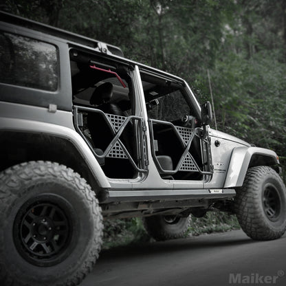 Rugged Tube Doors for Jeep Wrangler JK/JKU 4-Door Models: Safari-Ready Half Doors with Rearview Mirror for Off-Road Adventures