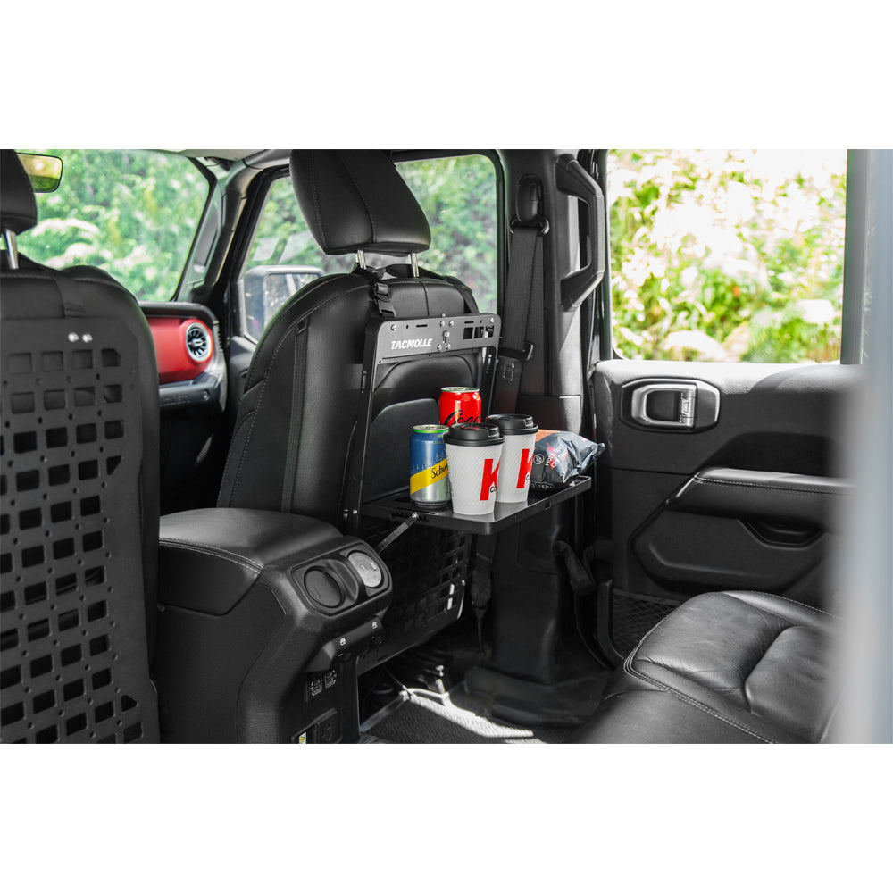 Tactical Car Back Seat Organizer with Foldable Tray, Rigid MOLLE Panel Storage System for Vehicles, Heavy-Duty Modular Organizer for Efficient Storage