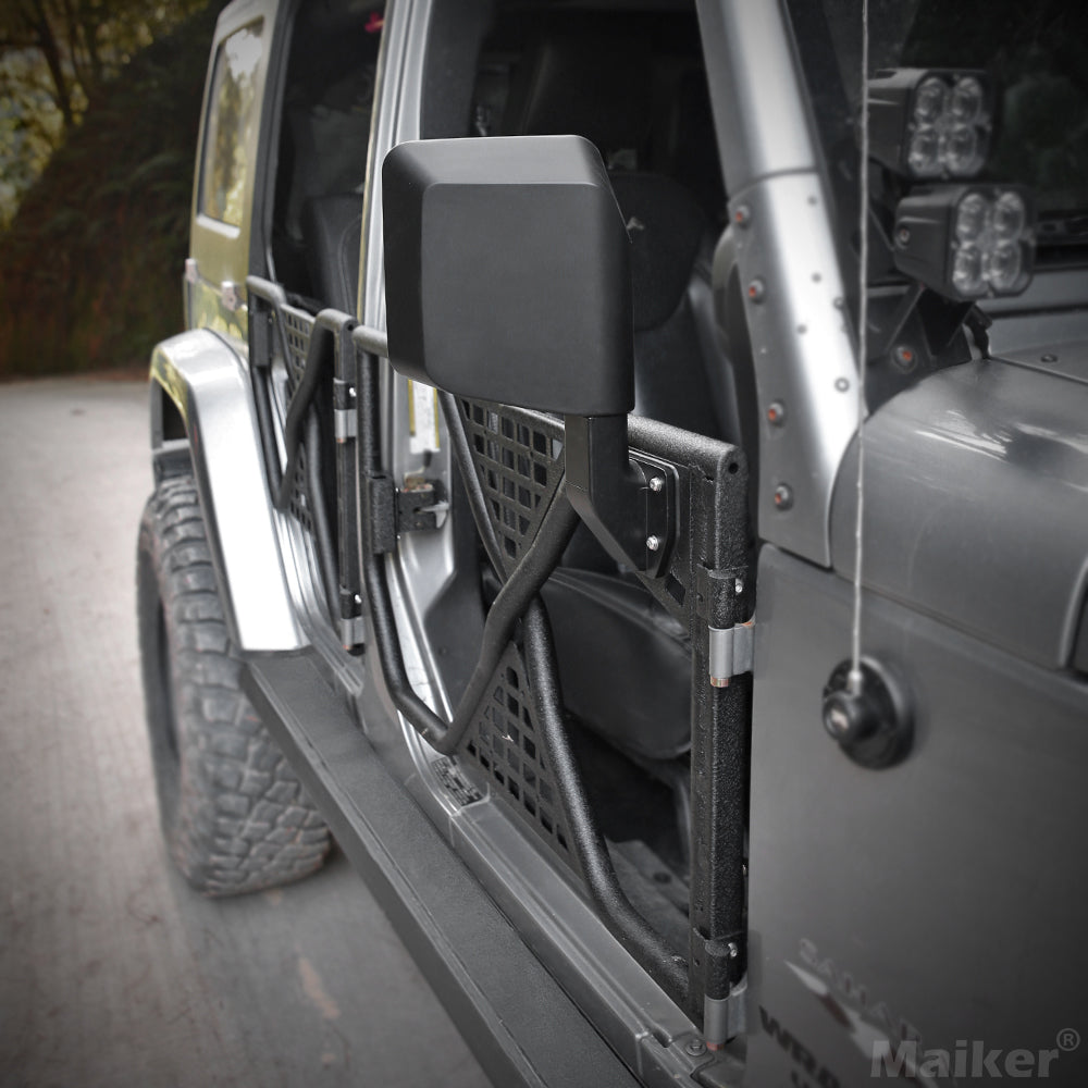 Rugged Tube Doors for Jeep Wrangler JK/JKU 4-Door Models: Safari-Ready Half Doors with Rearview Mirror for Off-Road Adventures