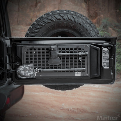 Tailgate Table Rear Foldable Cargo Shelf Aluminum Alloy Storage Shelf MOLLE Panel for Jeep Wrangler JK JKU JL JLUexcluding vehicles with speakers in the tailgate, like the 2-door Jeep Rubicon)