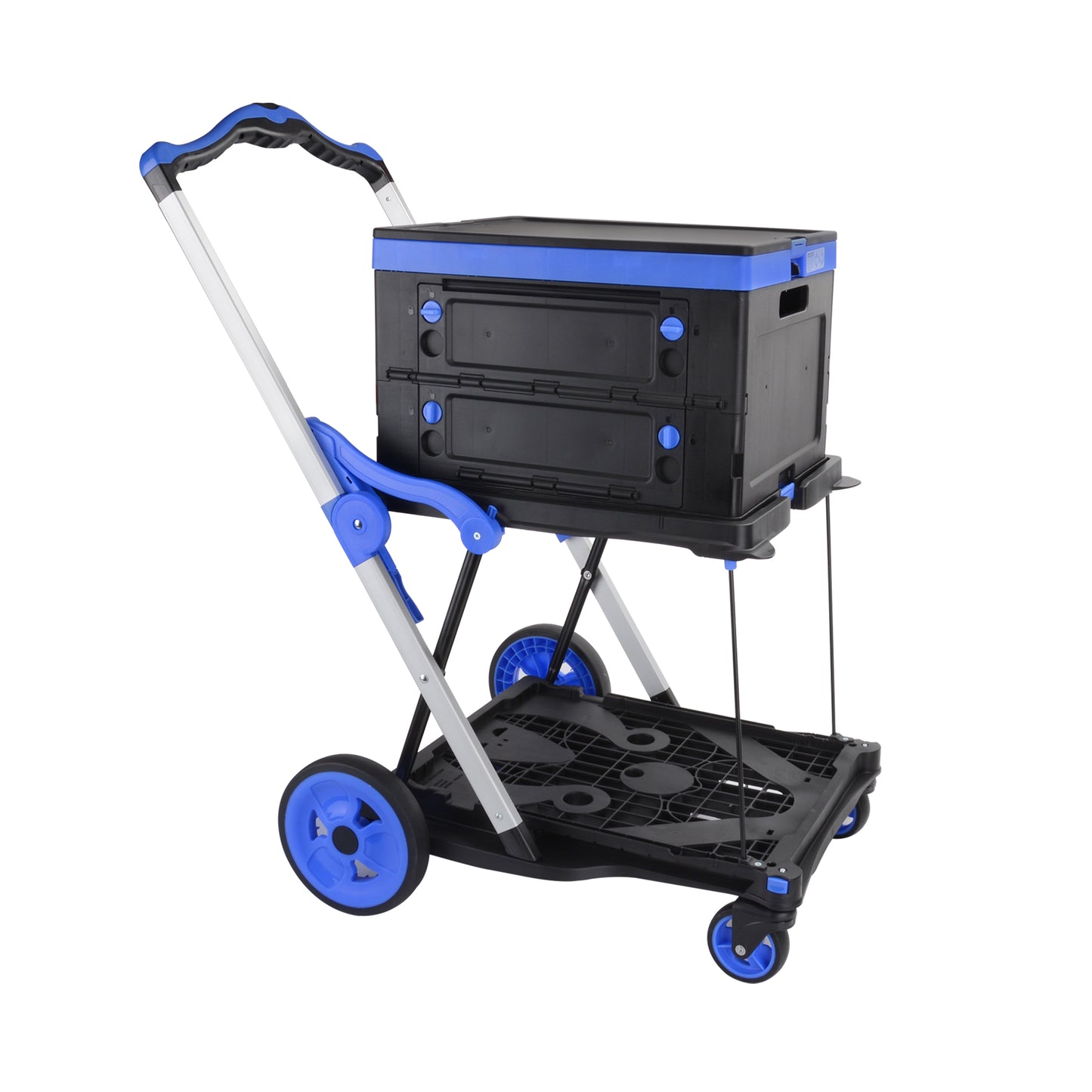 200lb Folding Shopping Cart — 2-Tier Collapsible Utility Hand Truck with Foldable Basket & Swivel Wheels