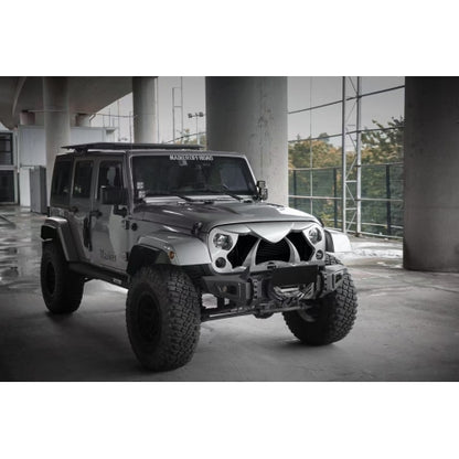 Front Cobra Grille Grid Grill Compatible With Jeep Wrangler Rubicon Sahara Sport JK 2007-2017, Matte Black